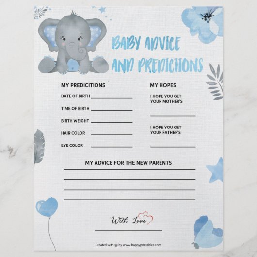 Baby advies en voorspellingen [Baby olifant [blauw Briefhoofd (Voorkant)
