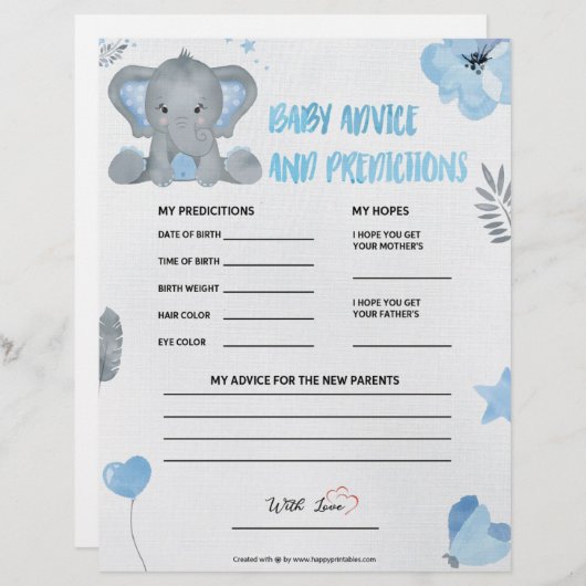 Baby advies en voorspellingen [Baby olifant [blauw Briefhoofd (Voorkant / Achterkant)