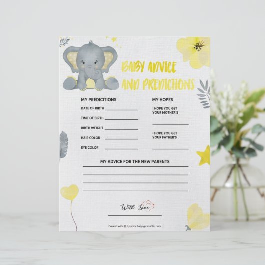 Baby advies en voorspellingen [Baby olifant [geel] Briefhoofd (Staand voorkant)