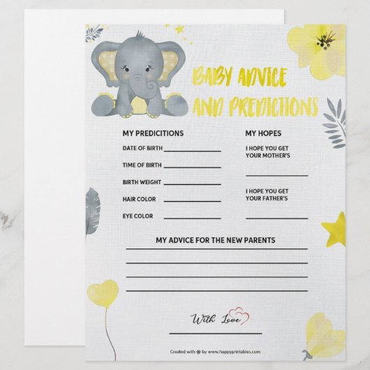 Baby advies en voorspellingen [Baby olifant [geel] Briefhoofd (Voorkant / Achterkant)