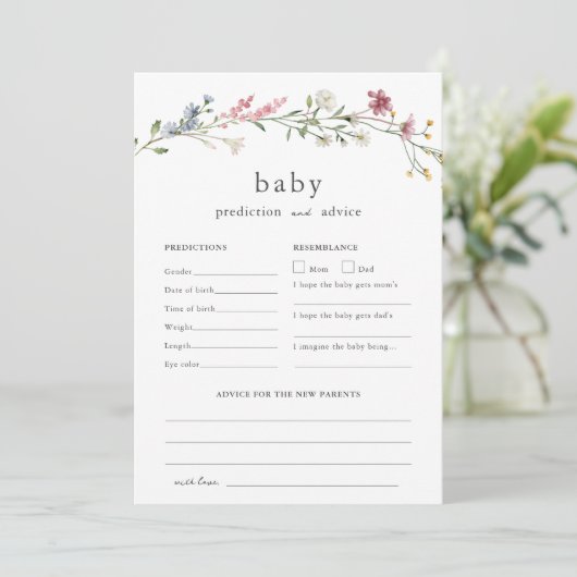 Baby Advies en Voorspellingen Baby shower Wildflow Kaart (Staand voorkant)