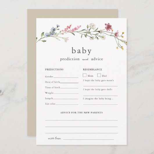 Baby Advies en Voorspellingen Baby shower Wildflow Kaart (Voorkant / Achterkant)