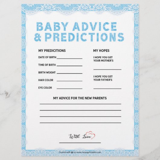 Baby advies en voorspellingen [Luxe kant [blauw]] Briefhoofd (Voorkant)