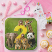 Baby African Animals With a Big Number Two Papieren Bordje (Feest)
