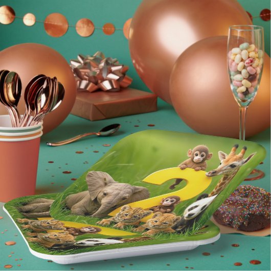 Baby African Animals With a Big Number Two Papieren Bordje (Multi)