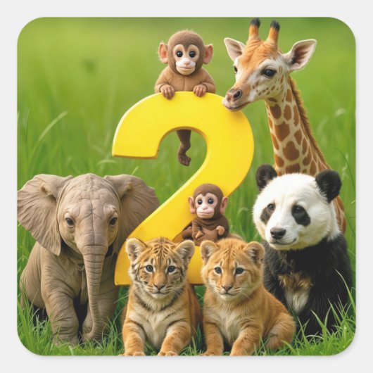 Baby African Animals With a Big Number Two Vierkante Sticker (Voorkant)