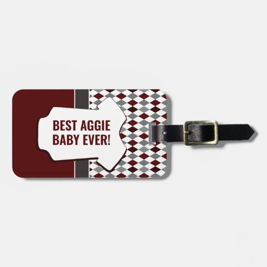 Baby Aggie Maroon Gray Argyle Pattern Bag Label Bagagelabel (Voorkant horizontaal)
