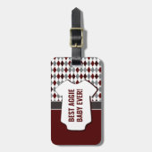 Baby Aggie Maroon Gray Argyle Pattern Bag Label Bagagelabel (Voorkant verticaal)