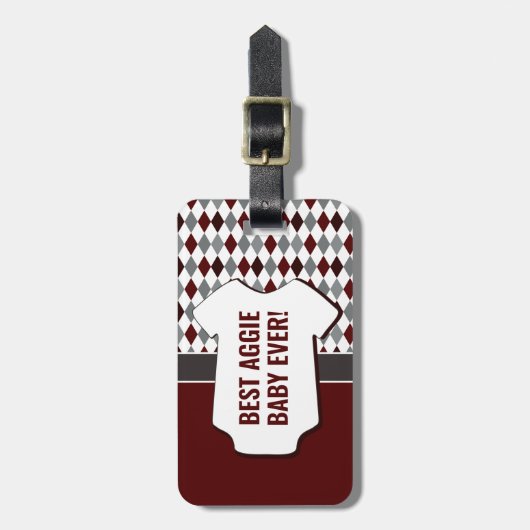Baby Aggie Maroon Gray Argyle Pattern Bag Label Bagagelabel (Voorkant verticaal)