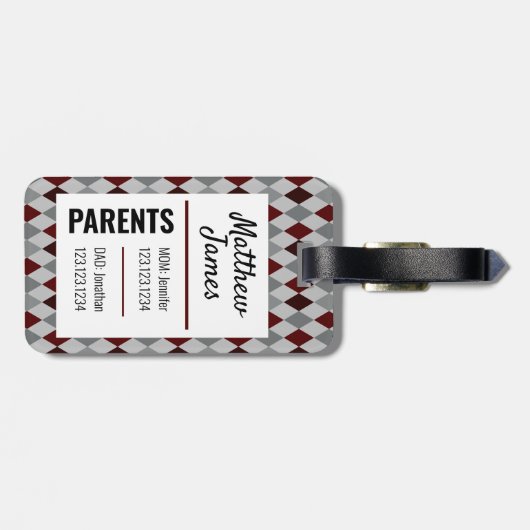 Baby Aggie Maroon Gray Argyle Pattern Bag Label Bagagelabel