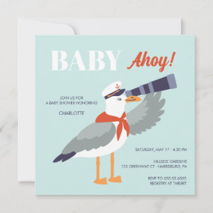 Baby Ahoy nautische zeemeeuw baby shower uitnodigi Kaart