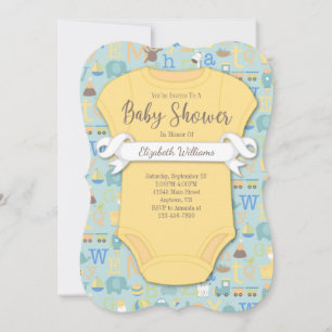 Baby Alfabet ABCs Geel blauw Baby shower Kaart