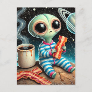 baby alien eet spek briefkaart