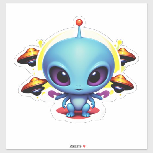 Baby Alien en UFO's Sticker (Vel)