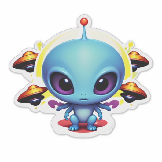 Baby Alien en UFO's Sticker (Voorkant)