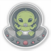 Baby Alien in UFO Sticker (Voorkant)