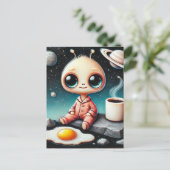 Baby Alien met koffie en ei Briefkaart (Staand voorkant)