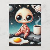 Baby Alien met koffie en ei Briefkaart (Voorkant)