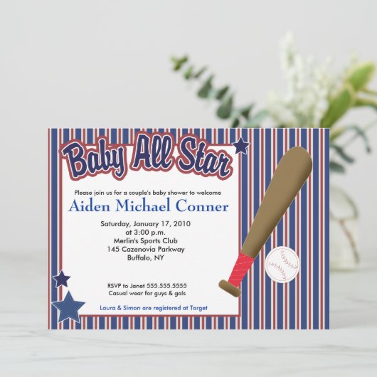BABY All Star Baseball Champ Baby shower nodigt u  Kaart (Staand voorkant)