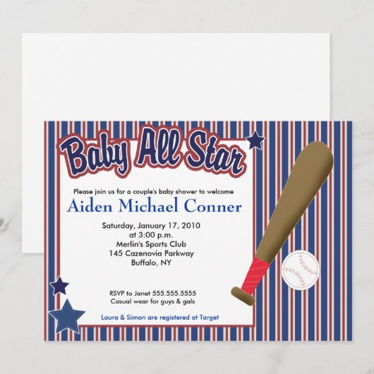 BABY All Star Baseball Champ Baby shower nodigt u  Kaart (Voorkant / Achterkant)