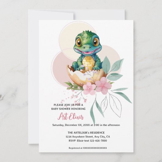 Baby Alligator Hatching Floral Baby shower Kaart (Voorkant)