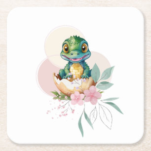 Baby Alligator Hatching Floral Baby shower Kartonnen Onderzetters