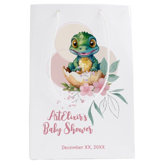 Baby Alligator Hatching Floral Baby shower Medium Cadeauzakje (Voorkant)