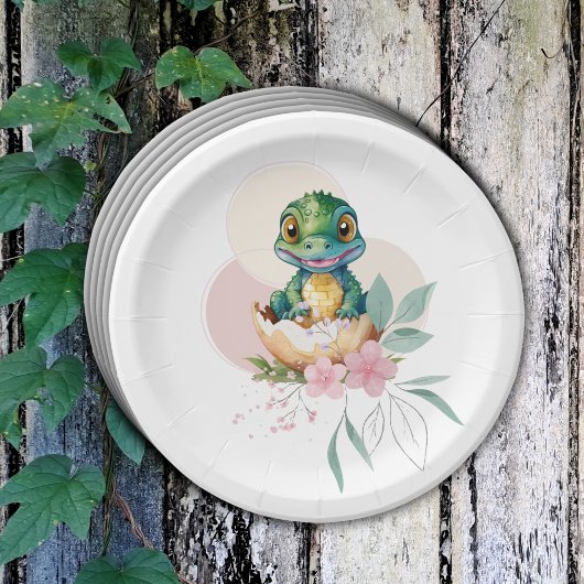 Baby Alligator Hatching Floral Baby shower Papieren Bordje