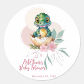 Baby Alligator Hatching Floral Baby shower Ronde Sticker (Voorkant)