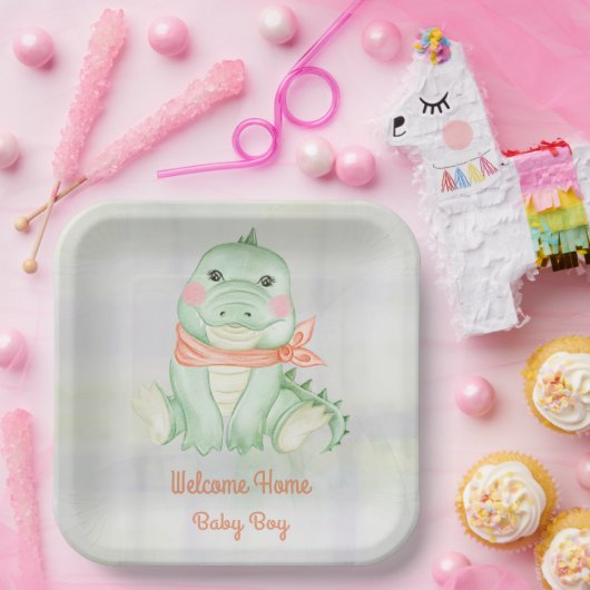 Baby Alligator Welkom Baby Boy Papieren Bordje (Feest)