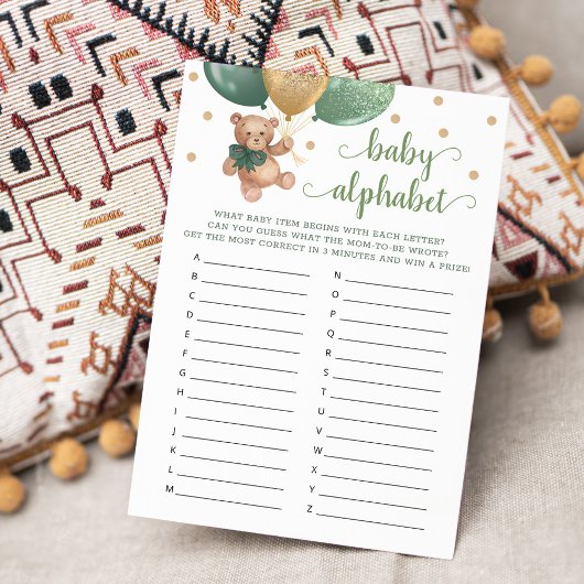 Baby Alphabet ABC Game Baby shower Teddy Bear Kaar Kaart