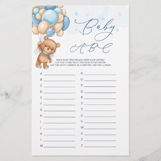 Baby Alphabet ABC Game Teddy Bear Baby shower (Voorkant)