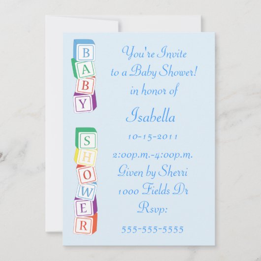 Baby Alphabet Block Baby shower Invitation Kaart (Voorkant)