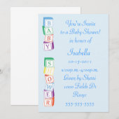 Baby Alphabet Block Baby shower Invitation Kaart (Voorkant / Achterkant)