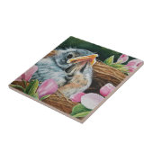 Baby American Robin Bird in Nest Waterverf Art Tegeltje (Zijkant)