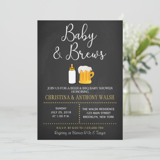 Baby and Brews Baby shower Chalk BBQ Uitnodiging (Staand voorkant)