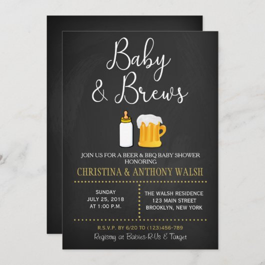Baby and Brews Baby shower Chalk BBQ Uitnodiging (Voorkant / Achterkant)