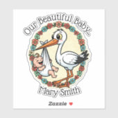 Baby and Stork Design Vintage Style Sticker (Vel)