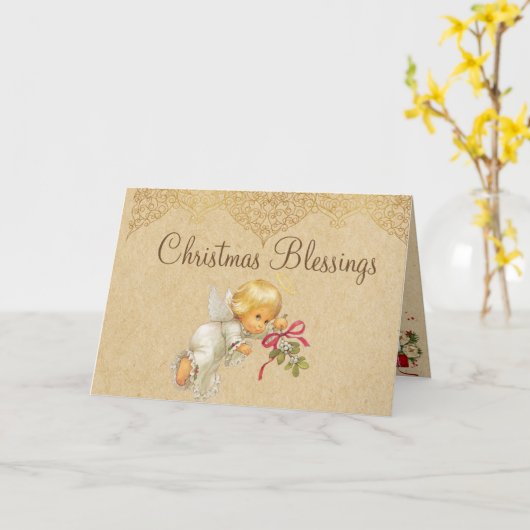 Baby Angel Christmas Wenskaart Kaart (Gele Bloem)