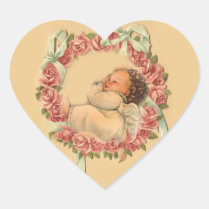  Baby Angel die slaapt op een roos Hart Sticker