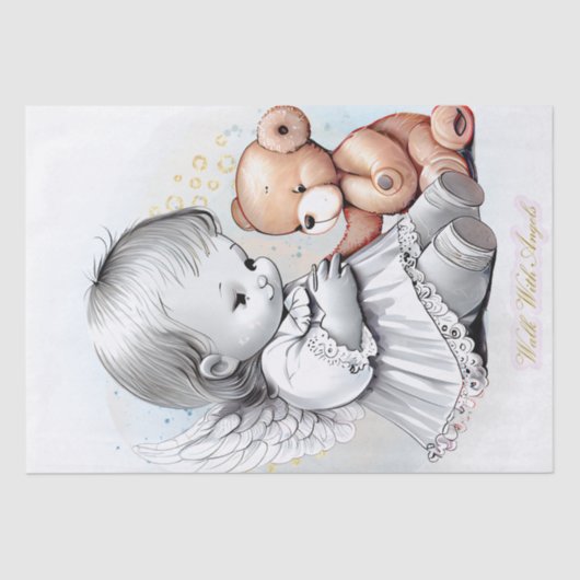 Baby Angel en Teddy Bear Waterverf Tissuepapier (Voorkant)