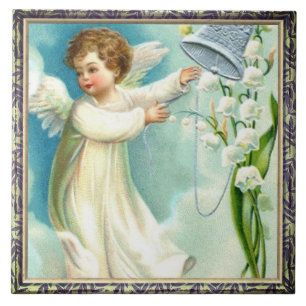 Baby Angel met Blue Bell Ceramic Tegel Tegeltje