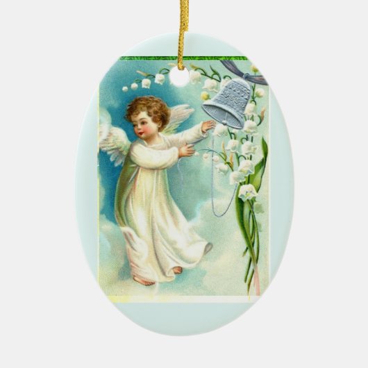 Baby Angel met Blue Bell Keramisch Ornament (Voorkant)