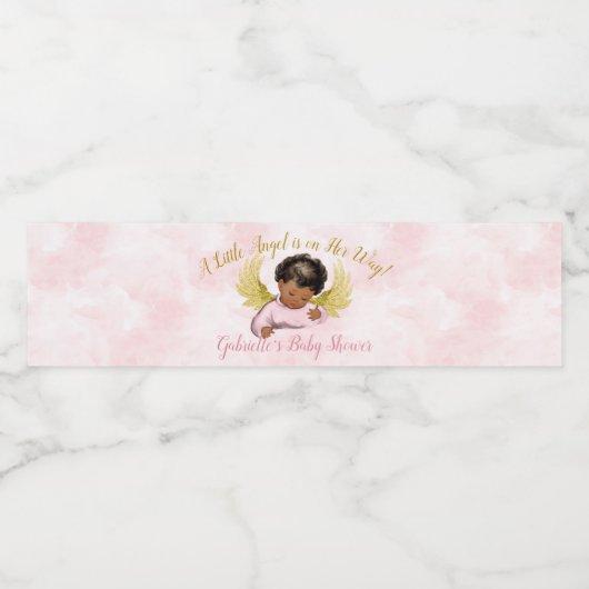 Baby Angel Roze Goud Afrikaans Amerikaans Meisje Waterfles Etiket (Enkel label)