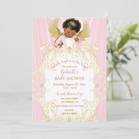 Baby Angel Roze Goud Meisje Afrikaans Amerikaans Kaart (Staand voorkant)