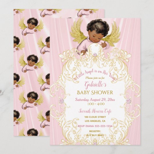 Baby Angel Roze Goud Meisje Afrikaans Amerikaans Kaart (Voorkant / Achterkant)