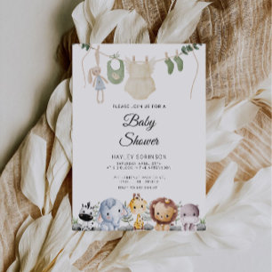 Baby Animal Baby shower   Hangende Baby Kleding Kaart