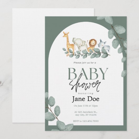 Baby Animal Baby Shower Invitation Kaart (Voorkant / Achterkant)