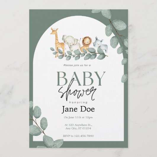 Baby Animal Baby Shower Invitation Kaart (Voorkant)