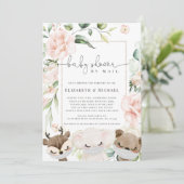 Baby Animal Blush Flowers Baby shower per post Kaart (Staand voorkant)
